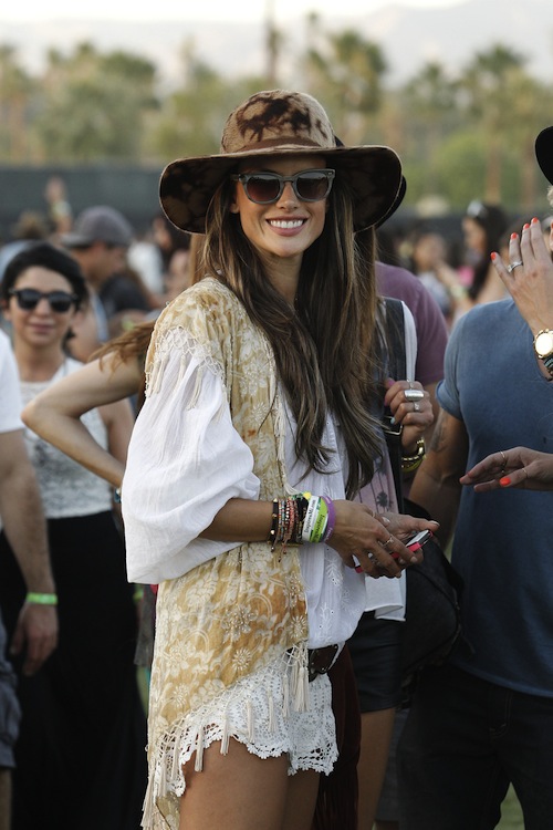 Model Alessandra Ambrosio is seen with her friends attending Coachella Valley Music and Arts Festival in Indio